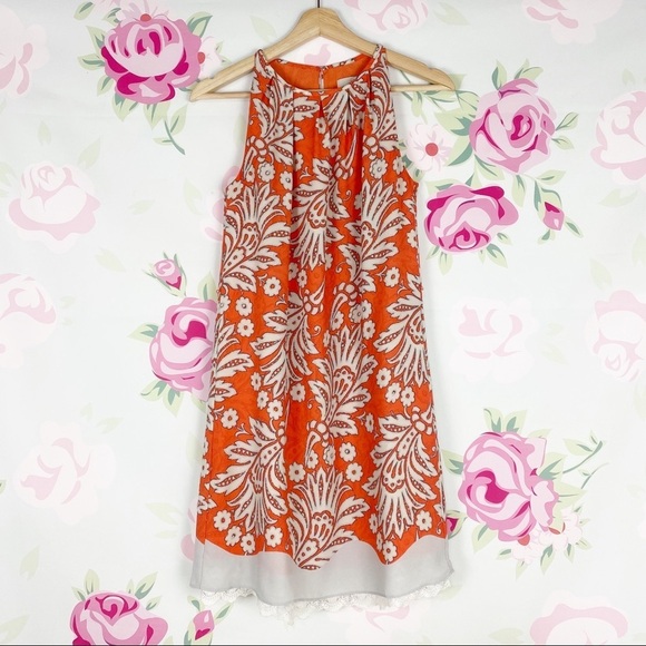 LOFT Dresses & Skirts - Loft Orange Paisley Floral Tropical Halter Mini Dress 0